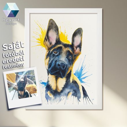 Kutya festmény a saját fotód alapján – kézzel festett eredeti akvarell festmény művészi ajándék 1 vagy 2 kisállatról, több méretben, ajándék kerettel