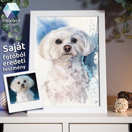 Eredeti portré festmény készítése saját kutya/cica fotóról – kézzel festett művészi ajándék 1 vagy 2 kisállatról, több méretben, ajándék kerettel