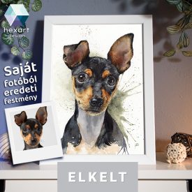   • ELKELT! • Morty a törpe pincser portréja - Eredeti akvarell festmény