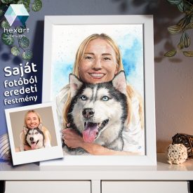   Gazdi és kedvence - közös akvarell portré festmény készítése a saját fotód alapján (ajándék kerettel)