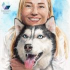 Gazdi és kedvence - közös akvarell portré festmény készítése a saját fotód alapján (ajándék kerettel)