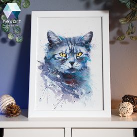 Brit cica portré - eredeti akvarell festmény