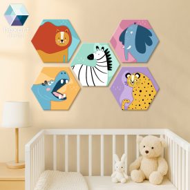 Skandi kis állatok - 5 db-os hatszög babaszoba dekoráció