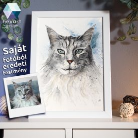   Akvarell cica portré festmény saját fotó alapján – kézzel festett művészi ajándék 1 vagy 2 kisállatról, több méretben, ajándék kerettel