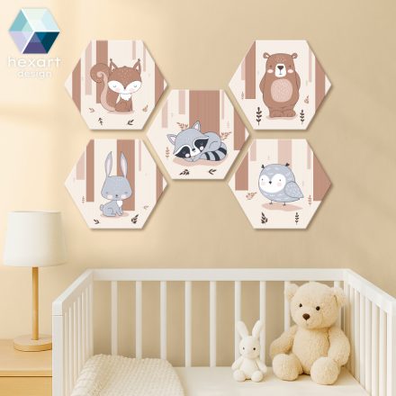 Az erdő kis lakói - 5 db-os hatszög babaszoba dekoráció