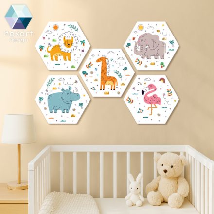 Bohém állatvilág - 5 db-os hatszög babaszoba dekoráció