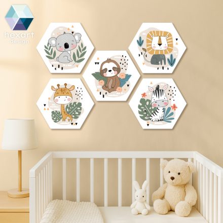 Mesés kispajtások - 5 db-os hatszög babaszoba dekoráció