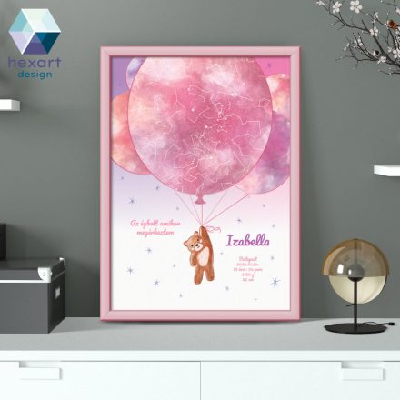 Lány baba szobába - macis csillagtérkép (digitális nyomtatható fájl)